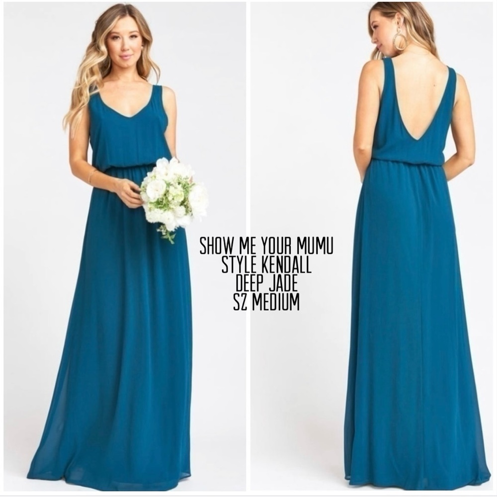 Show me your MuMu deep jade chiffon maxi dress bridal sleeveless Kendall Sz M